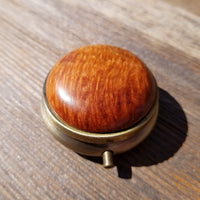 Wood Pill Box 3 Sections Handmade Top California Redwood Burl #410 Souvenir Memento Mothers Day Gift Antique Bronze