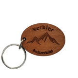 Verbier Switzerland Keychain Wood Keyring Swiss Alps Souvenir Mountain Ski Resort Switzerland Valles Ski Area Key Tag Travel Gift