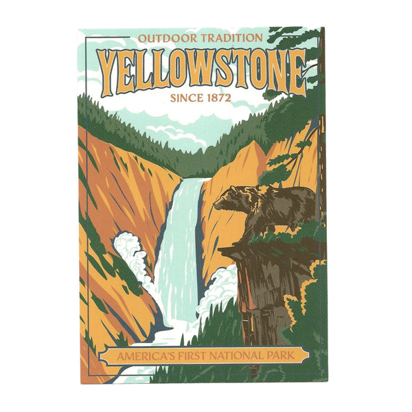 Yellowstone National Park Postcard Waterfall Trees Bear Retro Design 4x6 Wyoming - Great for Crafting - Decoupage - Scrapbooking Supply