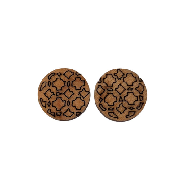 Abstract Crosses and Dashes Pattern Earrings - Cherry Wood Earrings - Stud Earrings - Post Earrings Geometric SCORED