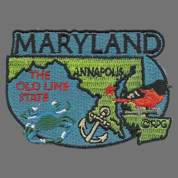 Maryland Patch – MD State Travel Patch Souvenir Embellishment or Applique 3" The Old Line State Annapolis Iron on Anchor Chesapeake Blue Crab