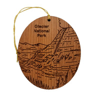 Glacier National Park Ornament - Kintla Lake Mountains Trees - Handmade Wood Line Drawing - Montana Souvenir Christmas Travel Gift