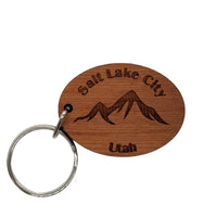 Salt Lake City Keychain Mountains Wood Keyring Utah Souvenir Wasatch Mountains Oquirrh Ski Skiing Skier Resort Active Key Tag Bag