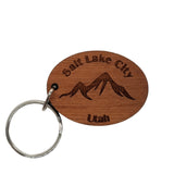 Salt Lake City Keychain Mountains Wood Keyring Utah Souvenir Wasatch Mountains Oquirrh Ski Skiing Skier Resort Active Key Tag Bag