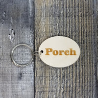 Porch Wood Keychain Key Ring Keychain Gift - Key Chain Key Tag Key Ring Key Fob - Porch Text Key Marker