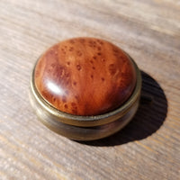 California Burl  Handmade Pill Box 3 Sections Redwood Top Souvenir Memento Rustic Antique Bronze #419