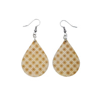 Wood Earrings - Stars Snowflakes All Over Print Engraved Teardrop Wood Earrings - Dangle Earrings - Geometric Stars Asterisks Pattern Gift