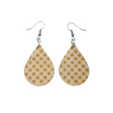 Wood Earrings - Stars Snowflakes All Over Print Engraved Teardrop Wood Earrings - Dangle Earrings - Geometric Stars Asterisks Pattern Gift
