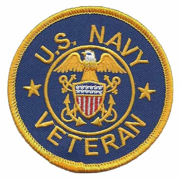 US Navy Veteran Patch Iron On Country Pride Patch United States Veteran US Military Patch Blue Circle Yellow Border 3" Eagle