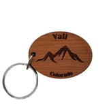 Vail CO Keychain Mountains Wood Keyring Colorado Souvenir Mountains Ski Resort Skiing Skier Vail Mountain Vail Key Tag Bag