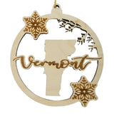 Vermont Wood Ornament -  VT State Shape with Snowflakes Cutout - Handmade Wood Ornament Made in USA Christmas Decor