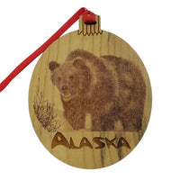 Alaska Grizzly Bear Christmas Ornament Wood Laser Cut and Engraved - Handmade in USA Souvenir