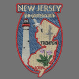 New Jersey State Travel Patch NJ Souvenir Iron On Embellishment or Applique 3" The Garden State Trenton Lighthouse Blue Violets Seagulls