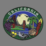 California Patch - Collage Golden Gate Bridge Grapes Surfing Palm Trees - Iron On 3.25"