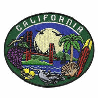 California Patch - Collage Golden Gate Bridge Grapes Surfing Palm Trees - Iron On 3.25"