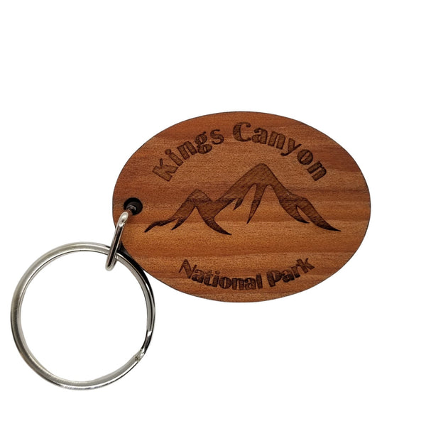 Kings Canyon National Park Keychain CA Mountains Wood Keyring Cross Country Skiing Snowshoeing Sequoia Gigantea Souvenir Travel Key Tag Bag