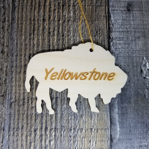 Yellowstone National Park Ornament Buffalo Bison Shape Handmade Wood Souvenir Made in USA Travel Gift 3 Inch Christmas