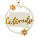 Colorado Ornament - State Shape with Snowflakes Cutout CO Souvenir - Handmade Wood Ornament Made in USA Christmas Decor