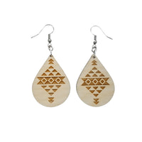 Wood Earrings - Aztec Tribal Boho Lightweight Engraved Teardrop Wood Earrings - Dangle Earrings - Gift - Drop Earrings