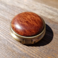 Redwood Pill Box 3 Sections Handmade Top California Burl Souvenir #422 Memento Mothers Day Gift Antique Bronze