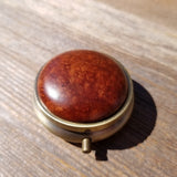 Wood Pill Box 3 Sections Handmade Top California Redwood Burl #406 Souvenir Memento Mothers Day Gift Antique Bronze