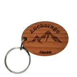Anchorage Alaska Keychain Wood Keyring Mountain Alaska Souvenir AK Travel Gift Dog Sledding Hiking Ice Climbing Key Tag Bag