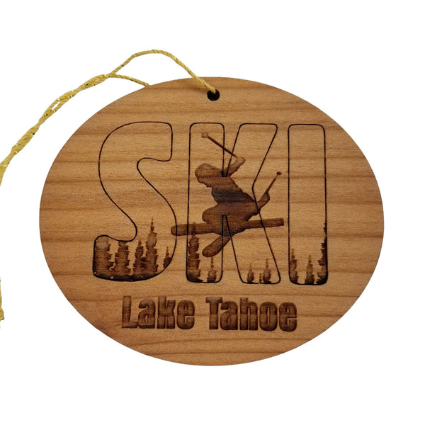 Lake Tahoe California Nevada Ski Ornament - Handmade Wood Ornament - CA NV Souvenir - Ski Skiing Skier Trees Christmas Travel Gift