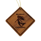 Mermaid Crossing Ornament - Mermaid Ornament - Wood Ornament Handmade in USA - Christmas Home Decor Folklore