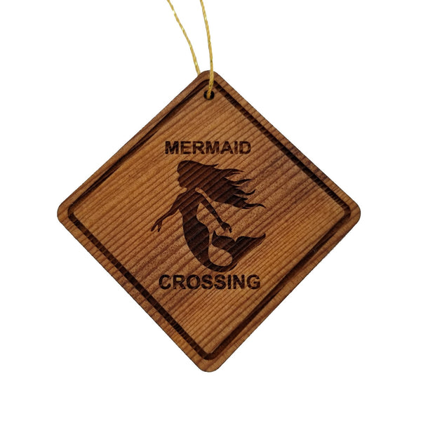 Mermaid Crossing Ornament - Mermaid Ornament - Wood Ornament Handmade in USA - Christmas Home Decor Folklore