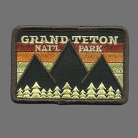 Wyoming Patch – WY Grand Teton National Park - Iron On Souvenir Patch 3" – Embellishment Applique – Travel Gift Brown Rect