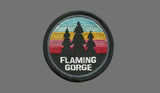 Flaming Gorge – Utah Patch –  Wyoming Patch WY UT Souvenir – Travel Patch – Iron On – Applique 2.5" Circle Trees Colored Retro Stripes