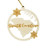 South Carolina Ornament - State Shape with Snowflakes Cutout SC - Handmade Wood Ornament Made in USA Christmas Decor