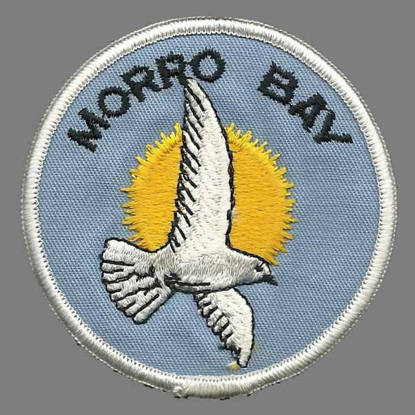 California Patch – Morro Bay Seagull – Morro Bay Souvenir – Travel Patch – 3" Circle Embellishment – Applique CA Morro Rock Beach Bird Sun