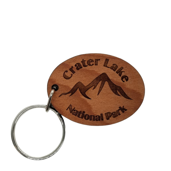 Crater Lake Keychain Oregon National Park Mountains Wood Keyring OR Souvenir - Key Tag Bag Handmade American Made