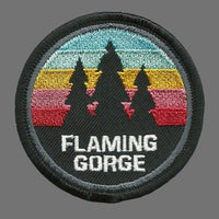 Flaming Gorge – Utah Patch –  Wyoming Patch WY UT Souvenir – Travel Patch – Iron On – Applique 2.5" Circle Trees Colored Retro Stripes