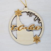 Idaho Wood Ornament -  ID State Shape with Snowflakes Cutout - Handmade Wood Ornament Made in USA Christmas Decor