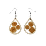 Wood Earrings - Cutout Teardrop Floral Engraved Lightweight Earrings - Dangle Earrings Drop Earrings - Gift Flower Trio