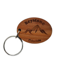 Keystone CO Keychain Mountains Wood Keyring Colorado Souvenir Mountain Ski Resort Skiing Skier Snowboarding Key Tag Bag
