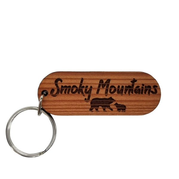Smoky Mountains Wood Keychain Black Bear and Bear Cub Souvenir Travel Gift - Wood Gift Key Chain - Key Tag - Key Ring - Key Fob