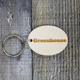 Greenhouse Wood Keychain Key Ring Keychain Gift - Key Chain Key Tag Key Ring Key Fob - Greenhouse Text Key Marker
