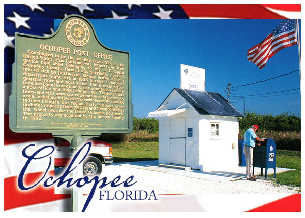 Vintage Florida Postcard 4x6 Fort Ochopee FL 1990s Ochopee Post Office Collier County Scenic Florida Distributors