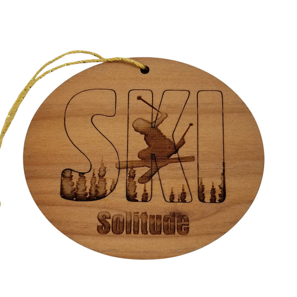 Solitude Utah Ski Ornament - Handmade Wood Ornament - UT Souvenir - Ski Skiing Skier Trees Christmas Travel Gift
