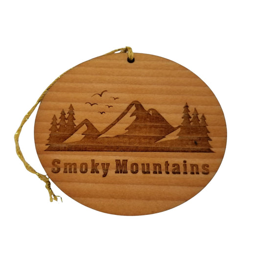 Smoky Mountains Ornament - Handmade Wood - Tennessee Souvenir Christmas Ornament Travel Gift 3 Inch National Park Trees Mountains Birds