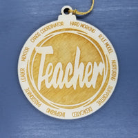 Teacher Christmas Ornament - Character Traits - Handmade Wood Ornament -  Gift for Teachers - Teacher Gift Role Model Dedicated Mentor 3.5"