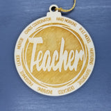 Teacher Christmas Ornament - Character Traits - Handmade Wood Ornament -  Gift for Teachers - Teacher Gift Role Model Dedicated Mentor 3.5"