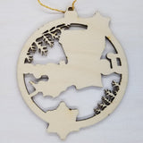 Louisiana Wood Ornament -  LA State Shape with Snowflakes Cutout - Handmade Wood Ornament Made in USA Christmas Decor