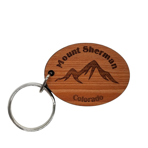 Mount Sherman Keychain Colorado Mountains Wood Keyring Souvenir Mountain Skiing Hiking Key Tag Bag