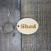 Shed Wood Keychain Key Ring Keychain Gift - Key Chain Key Tag Key Ring Key Fob - Shed Text Key Marker