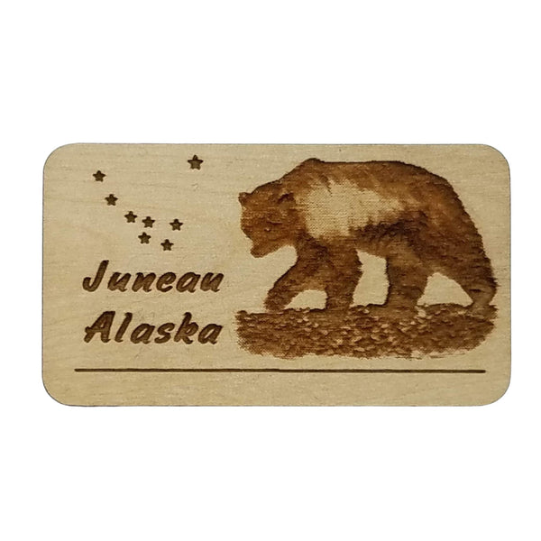 Wood Magnet Juneau Bear Eagle Refrigerator Magnet - Souvenir Magnet