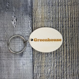 Greenhouse Wood Keychain Key Ring Keychain Gift - Key Chain Key Tag Key Ring Key Fob - Greenhouse Text Key Marker